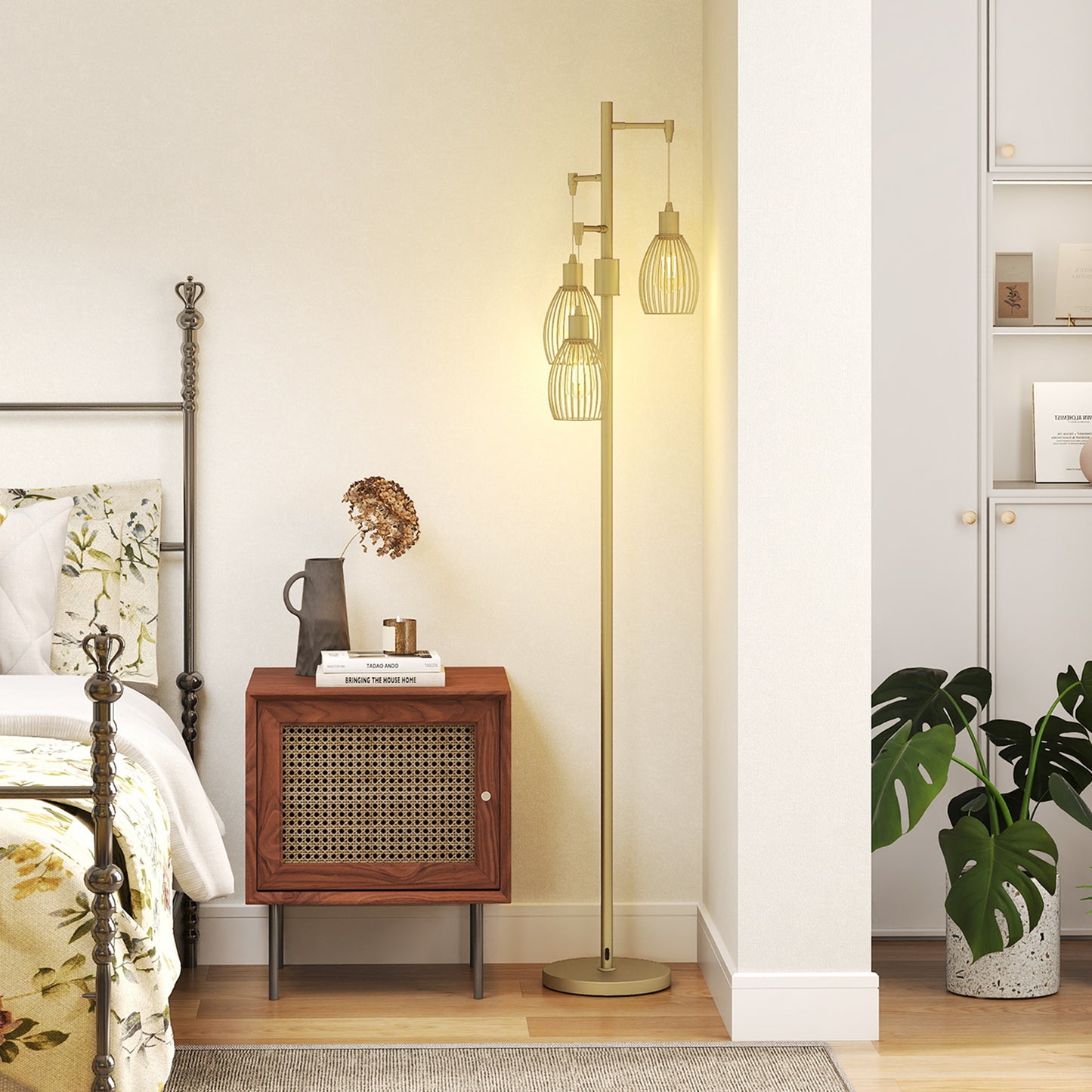 LightGlow 3-Light Industrial Floor Lamp - Gold