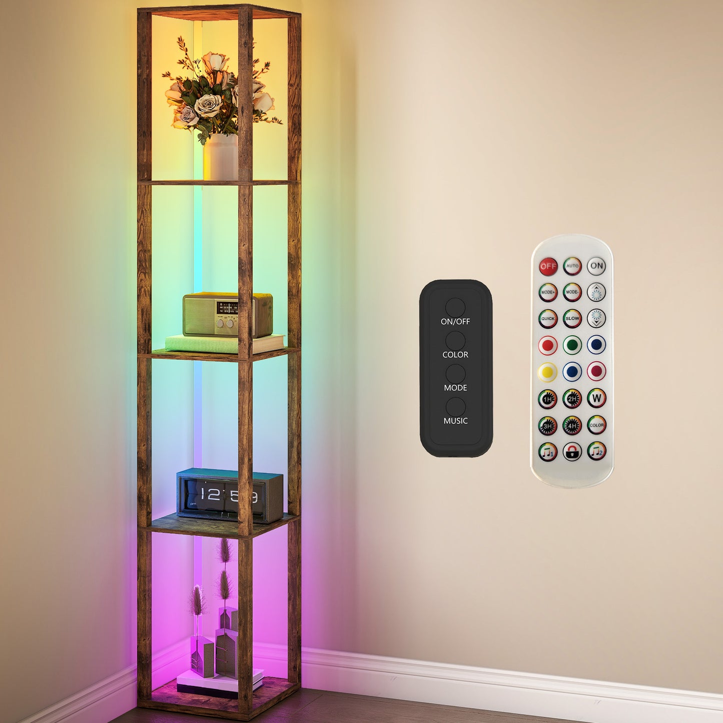LightGlow RGB Shelf Floor Lamp - Rustic Brown