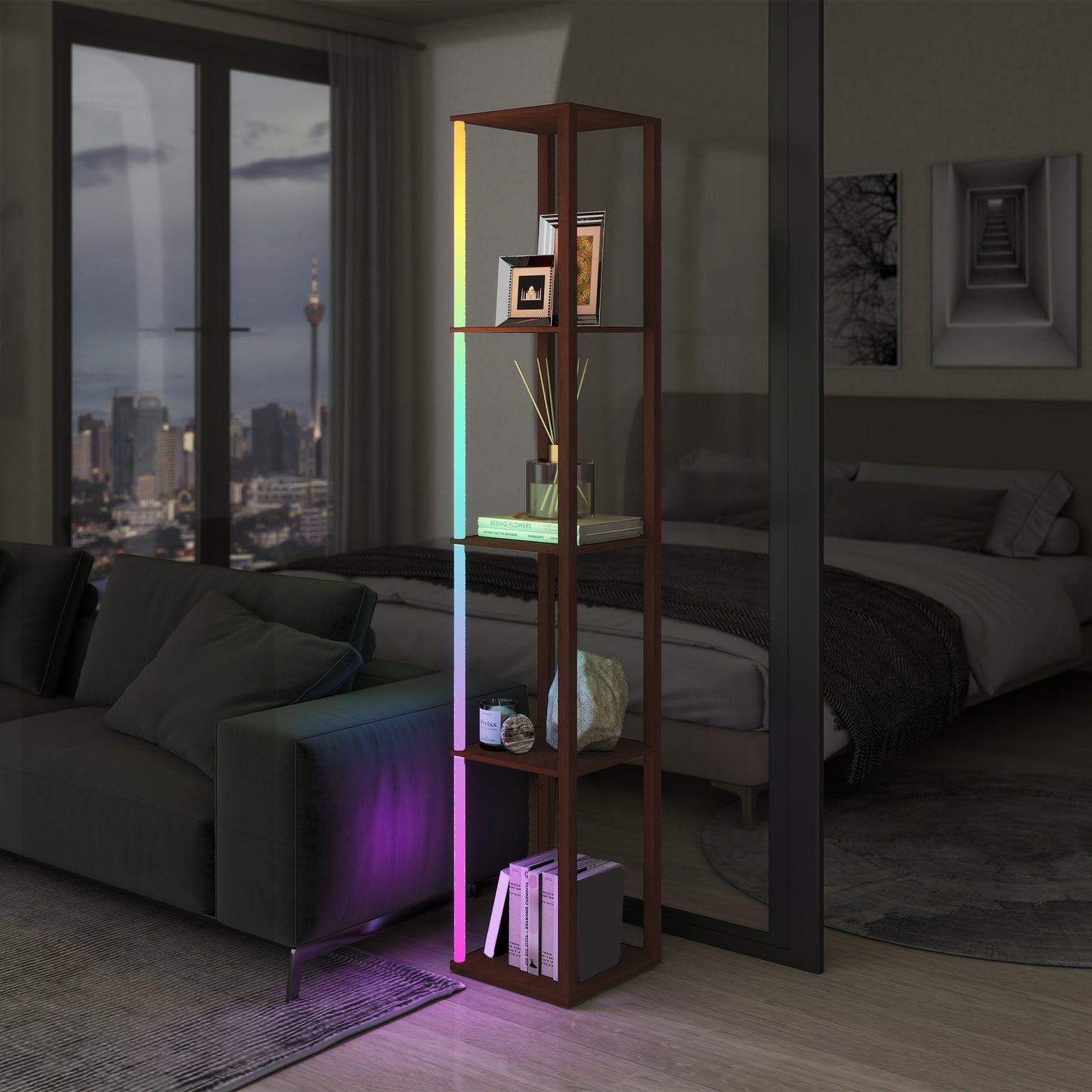 LightGlow RGB Shelf Floor Lamp - Brown