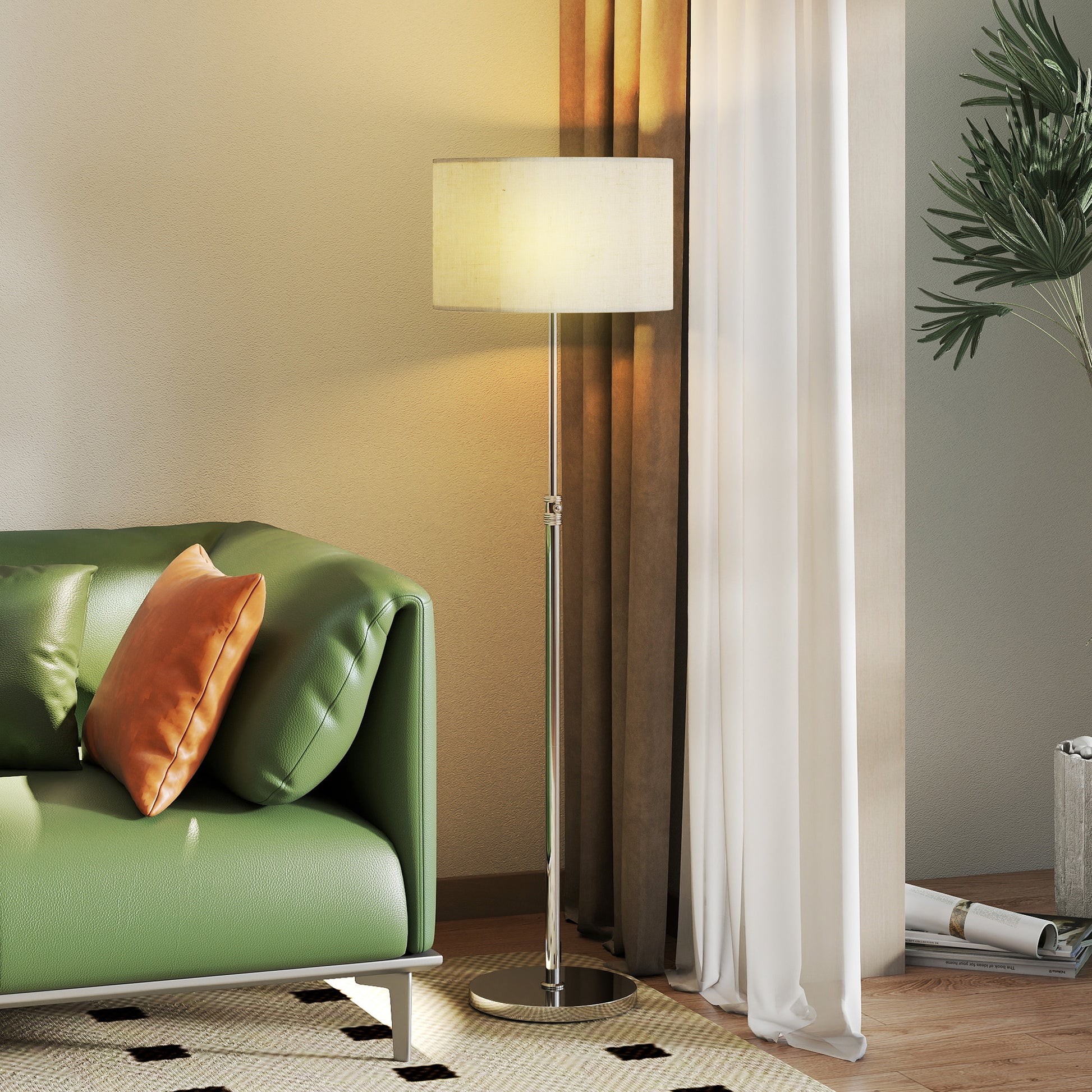 LightGlow Premium Floor Lamp with Remote, Height Adjustable Standing Lamp with Linen Shade, Dimmable with 3000K-6000K Adjustable Colour Temperatures, Foot Switch for Living Room Bedroom Office, Silver Tone