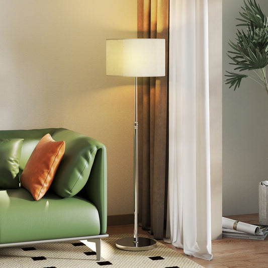 LightGlow Premium Floor Lamp with Remote, Height Adjustable Standing Lamp with Linen Shade, Dimmable with 3000K-6000K Adjustable Colour Temperatures, Foot Switch for Living Room Bedroom Office, Silver Tone