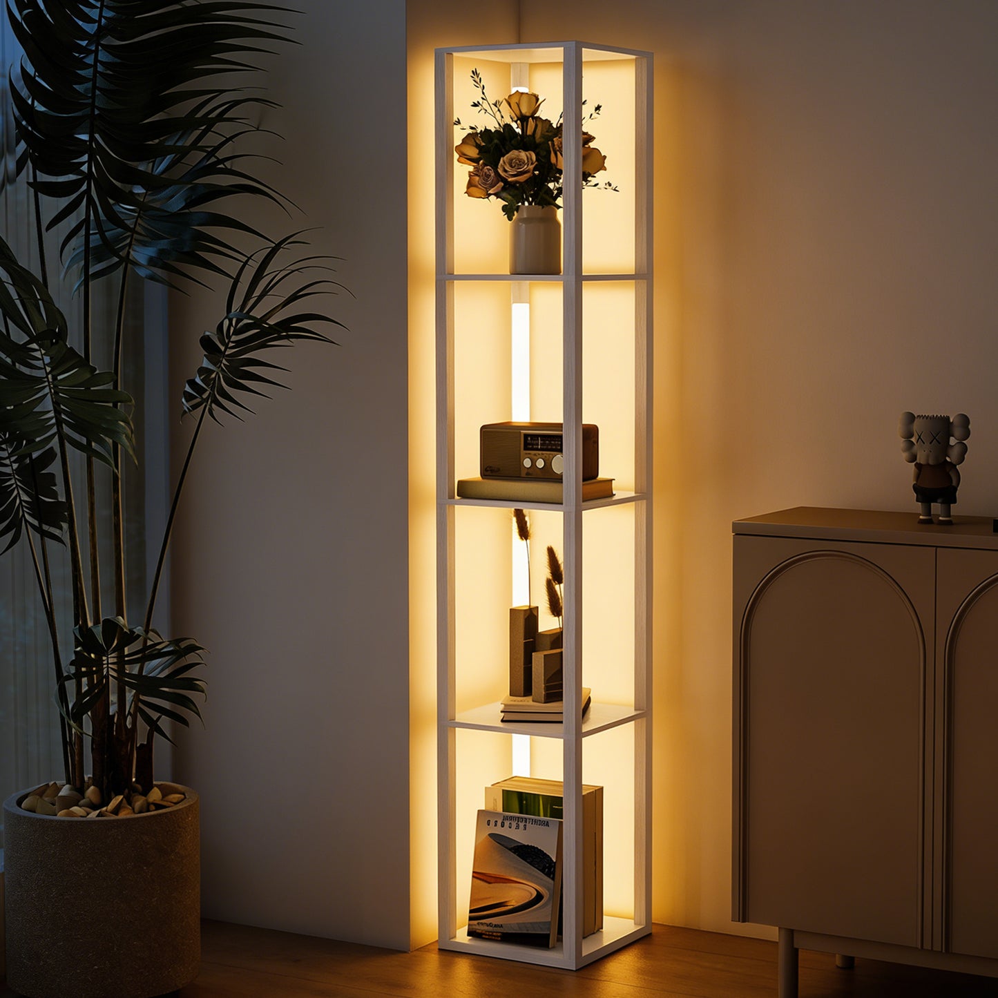 LightGlow Premium Floor Lamp with Shelves and 3 Brightness Levels - White