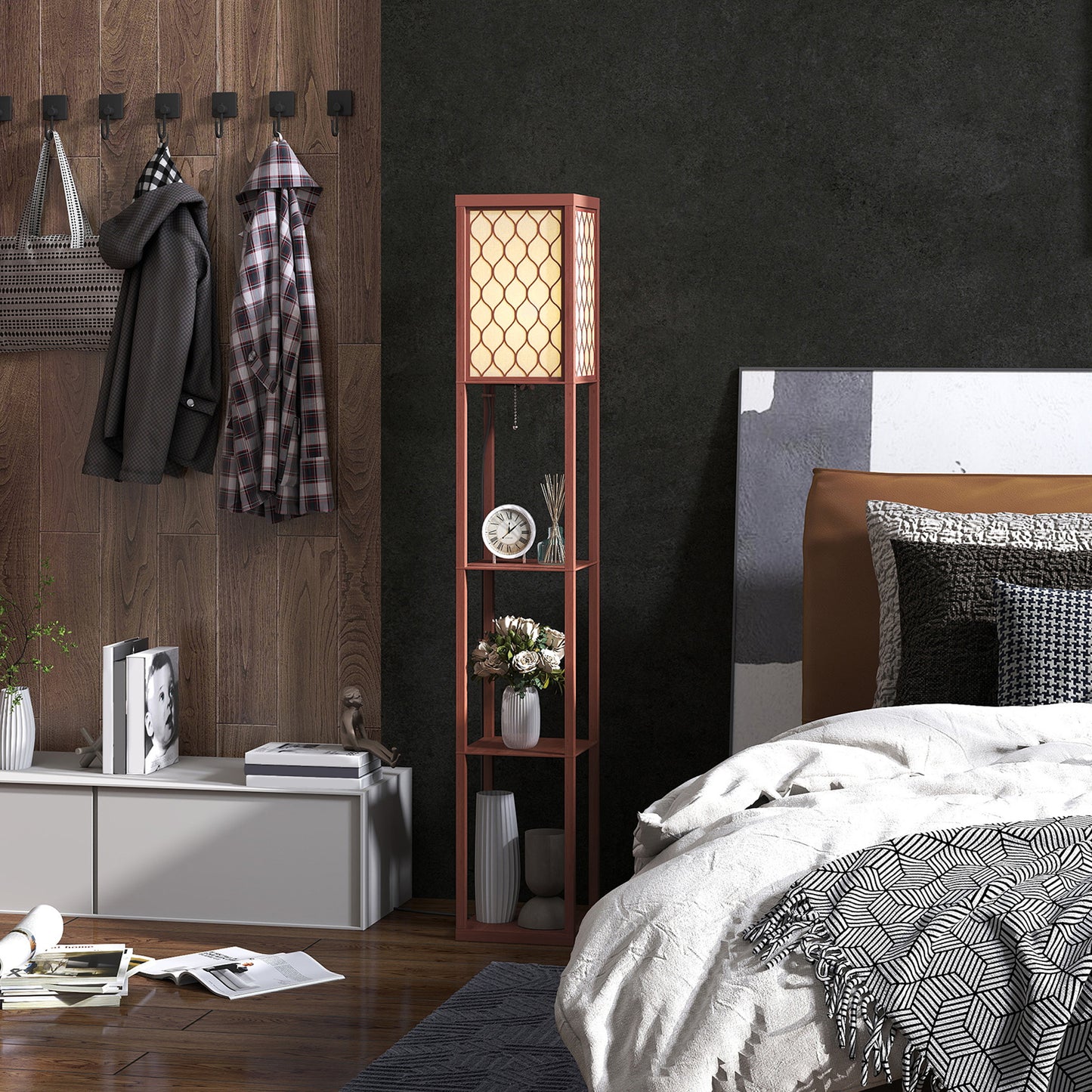 LightGlow Three-Shelf Standing Lamp - Brown/White