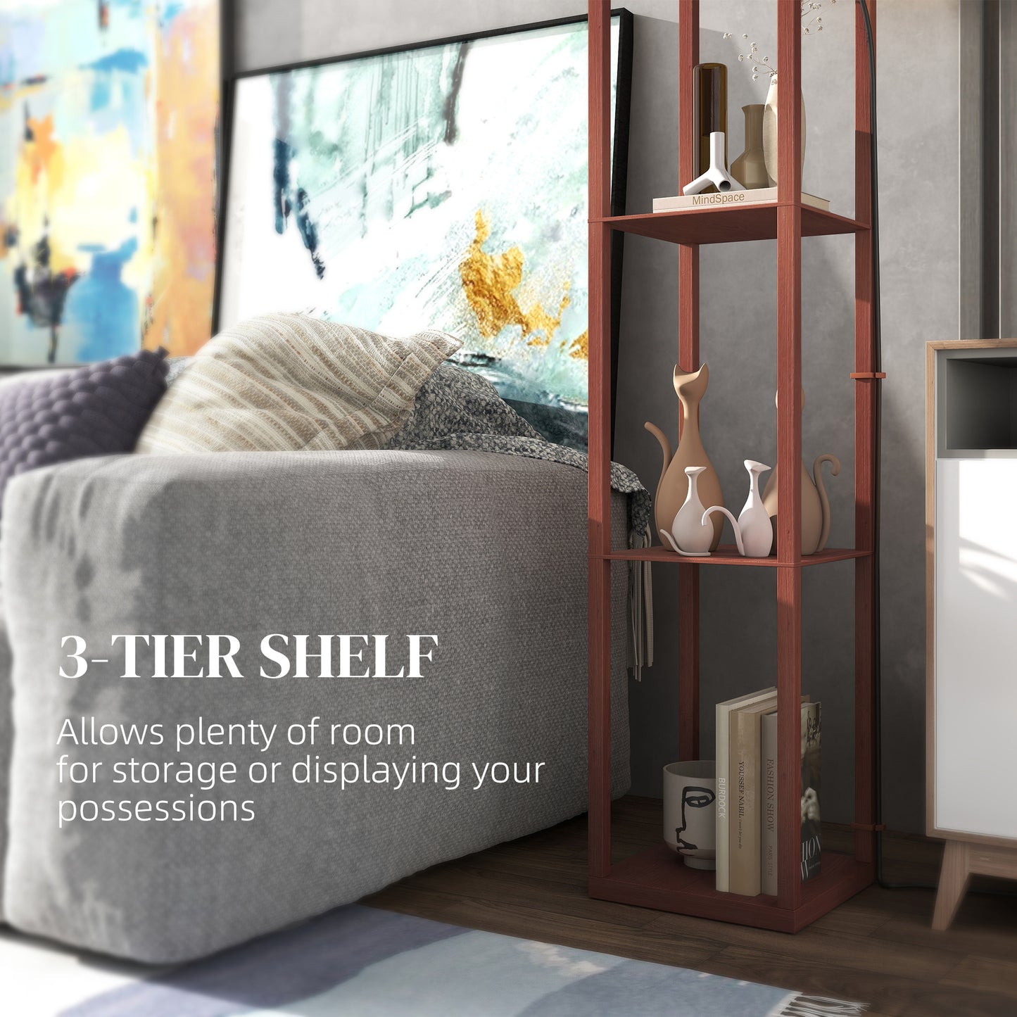 LightGlow Three-Shelf Standing Lamp - Brown/White