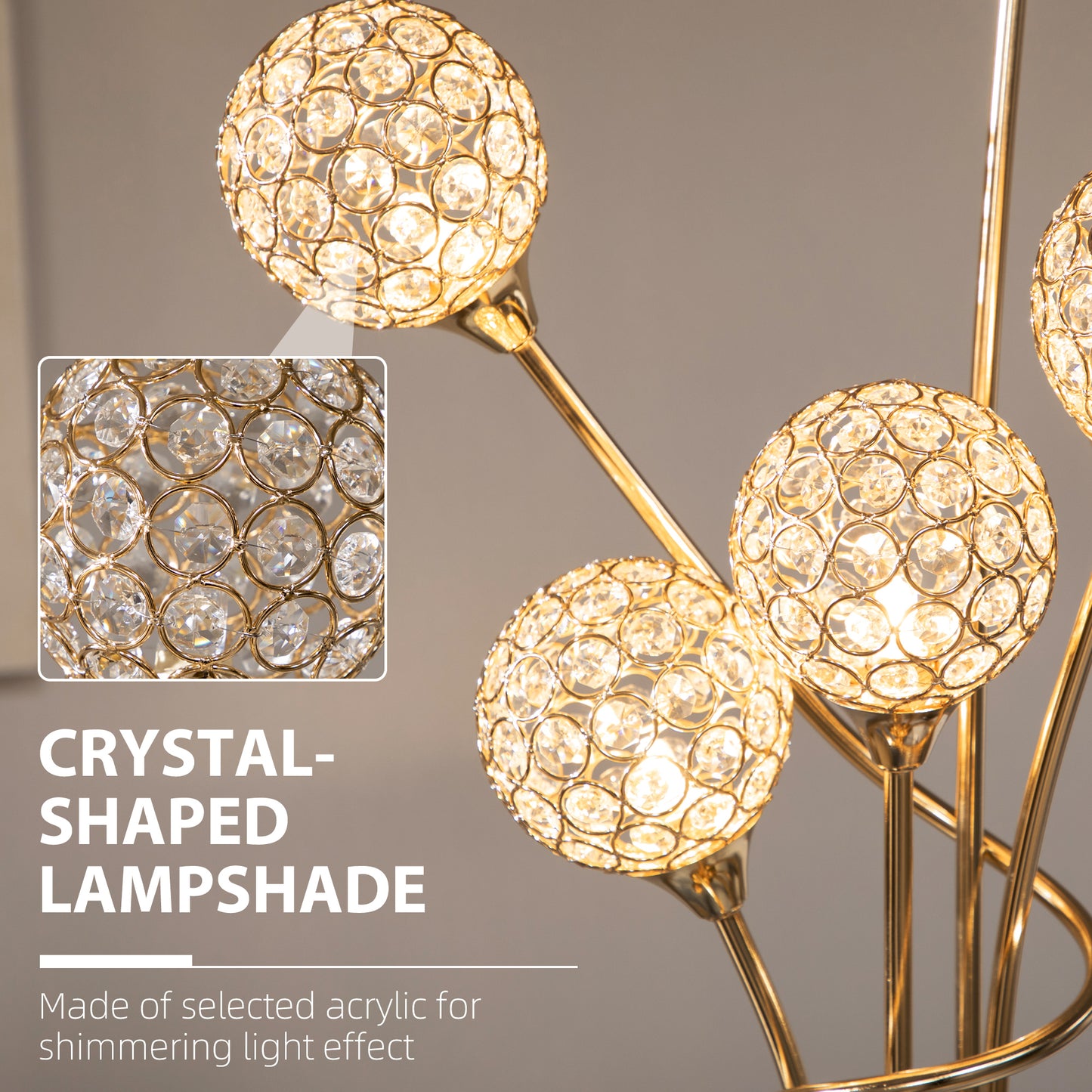 LightGlow Crystal Floor Lamp - Gold