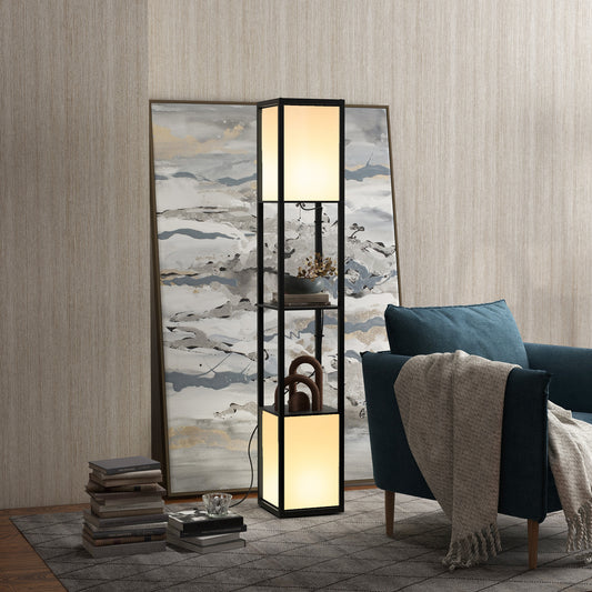 LightGlow Premium Modern Shelf Floor Lamp with Dual Ambient Light, Standing Lamp Living Room, Bedroom, 156cm, Black