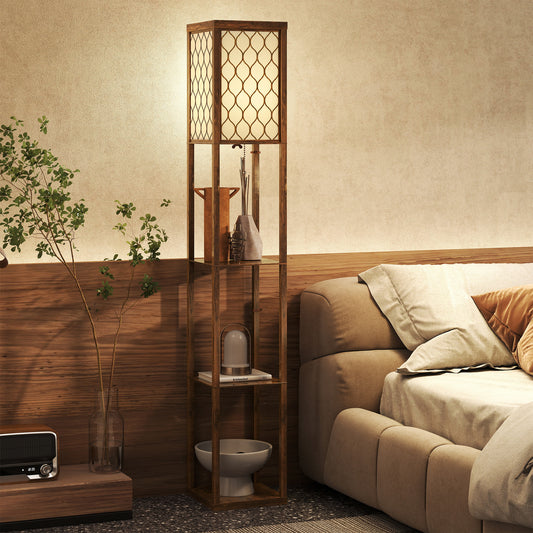LightGlow Premium Three-Shelf Standing Lamp - Rustic Brown/White