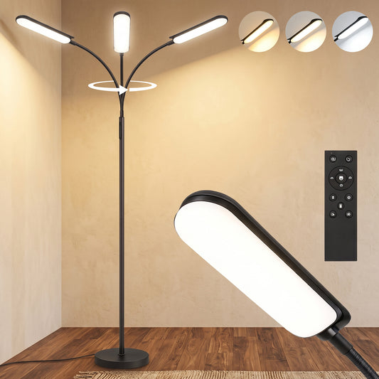 LightGlow Premium LED Floor Lamp, Standing Lamp with Remote & Touch Control, Stepless Dimmable Colours Temperature & Brightness, 360° Adjustable Gooseneck, 1 Hour Timer, Memory Function for Living Room, Black