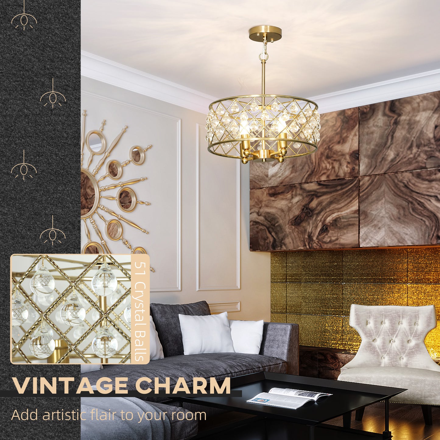 LightGlow Crystallite Four-Bulb Chandelier - Gold