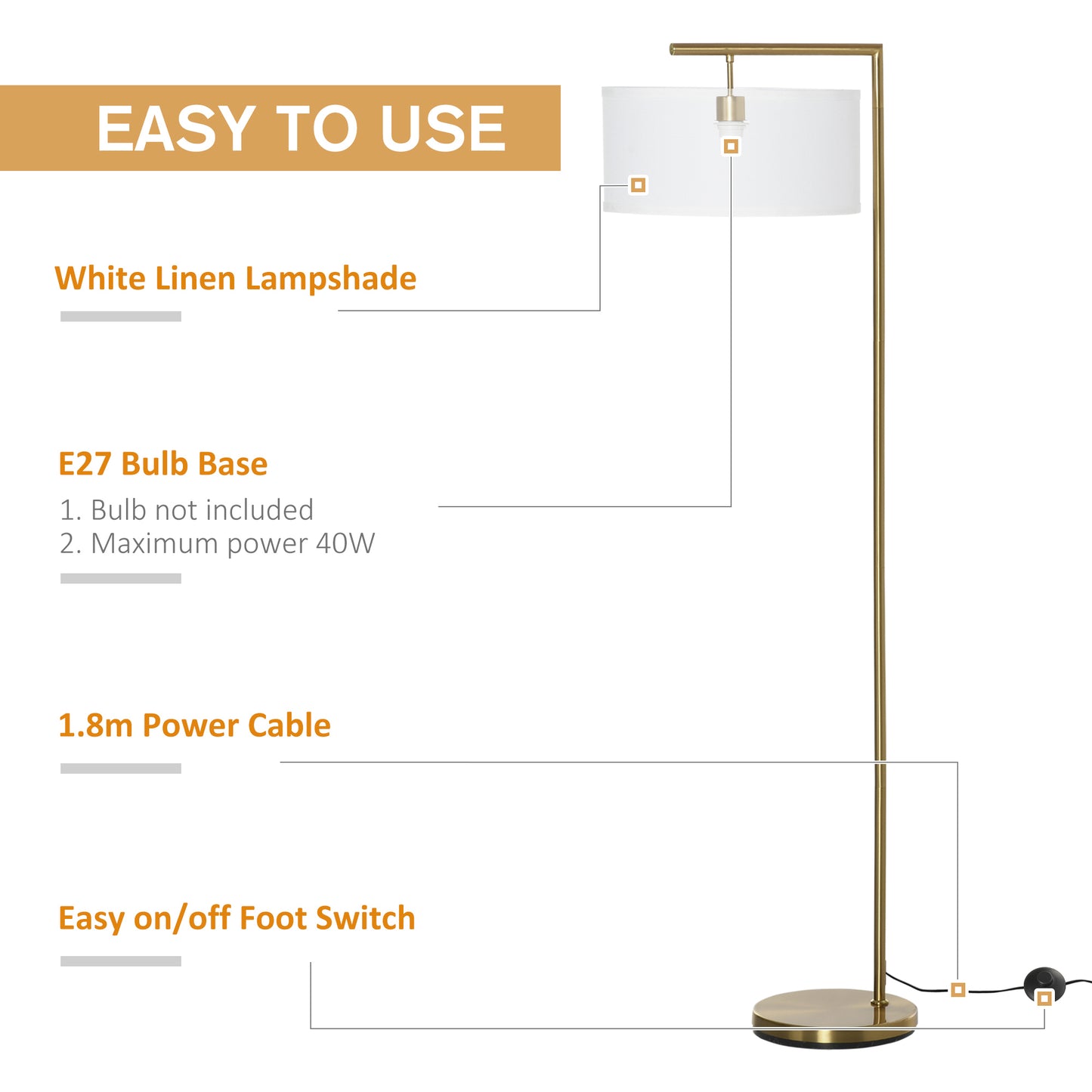 LightGlow Modern Floor Lamp - Gold White