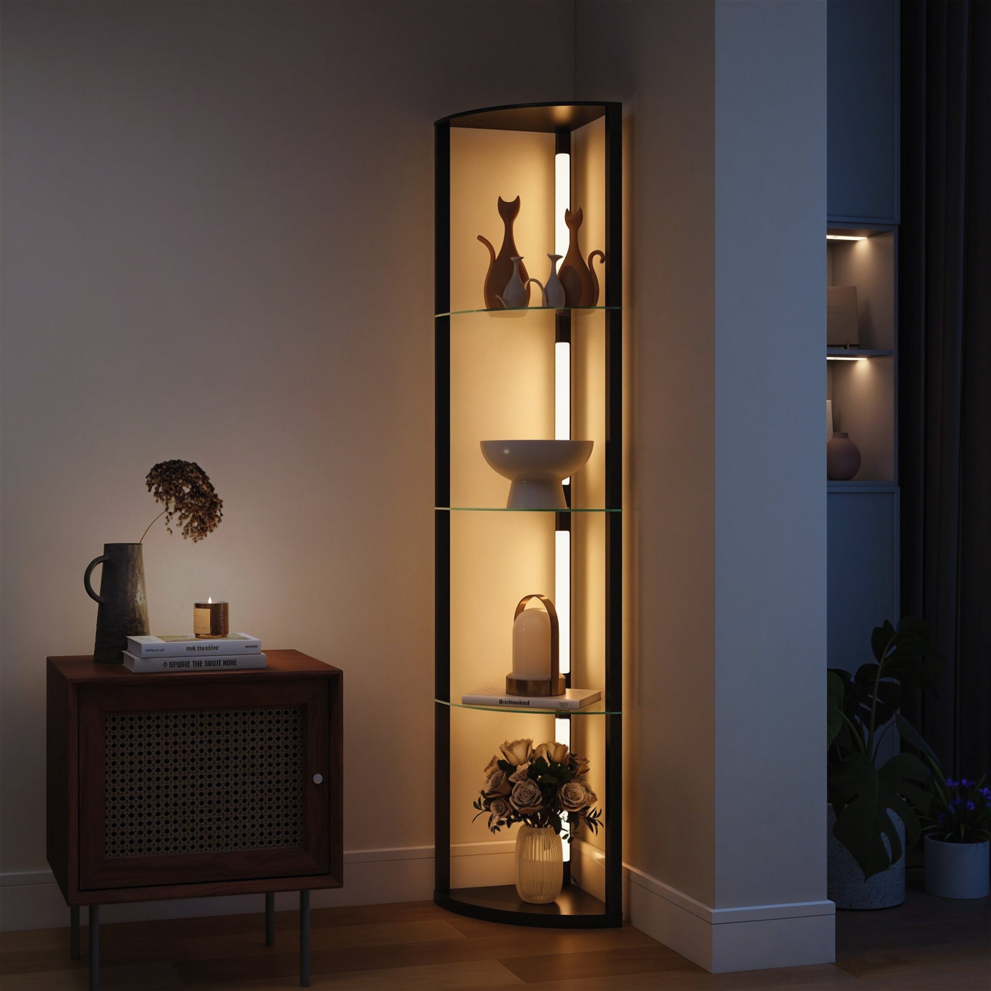 LightGlow Premium LED Floor Lamp with Shelves, Dimmable Standing Lamp with Foot Switch for Living Room, Bedroom, Black
