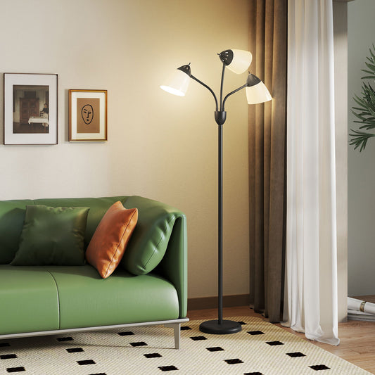 LightGlow Premium Arc Tree Floor Lamp with 3 Adjustable Rotating Lights and 3000K/4500K/6500K Colour Temperatures, Industrial Standing Lamp with Steel Frame for Bedroom Living Room, 155cm, Black