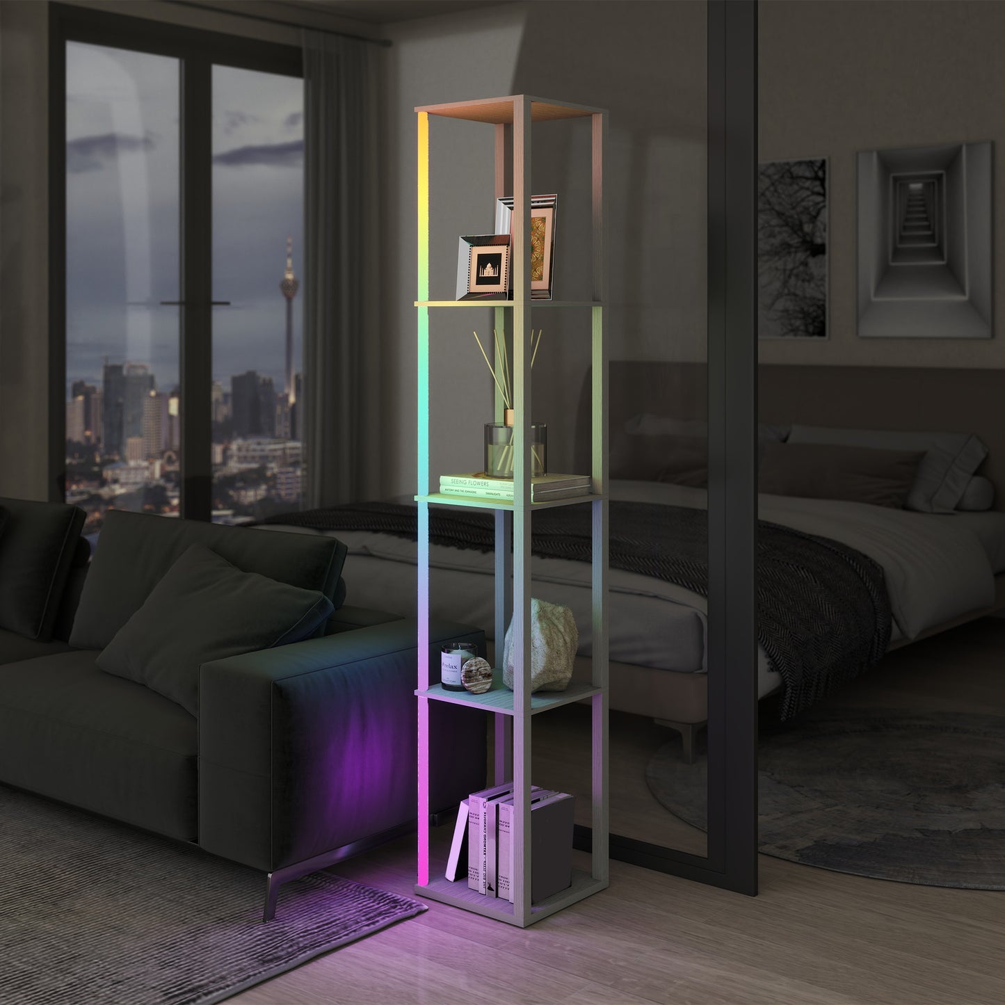 LightGlow RGB Shelf Floor Lamp - Oak