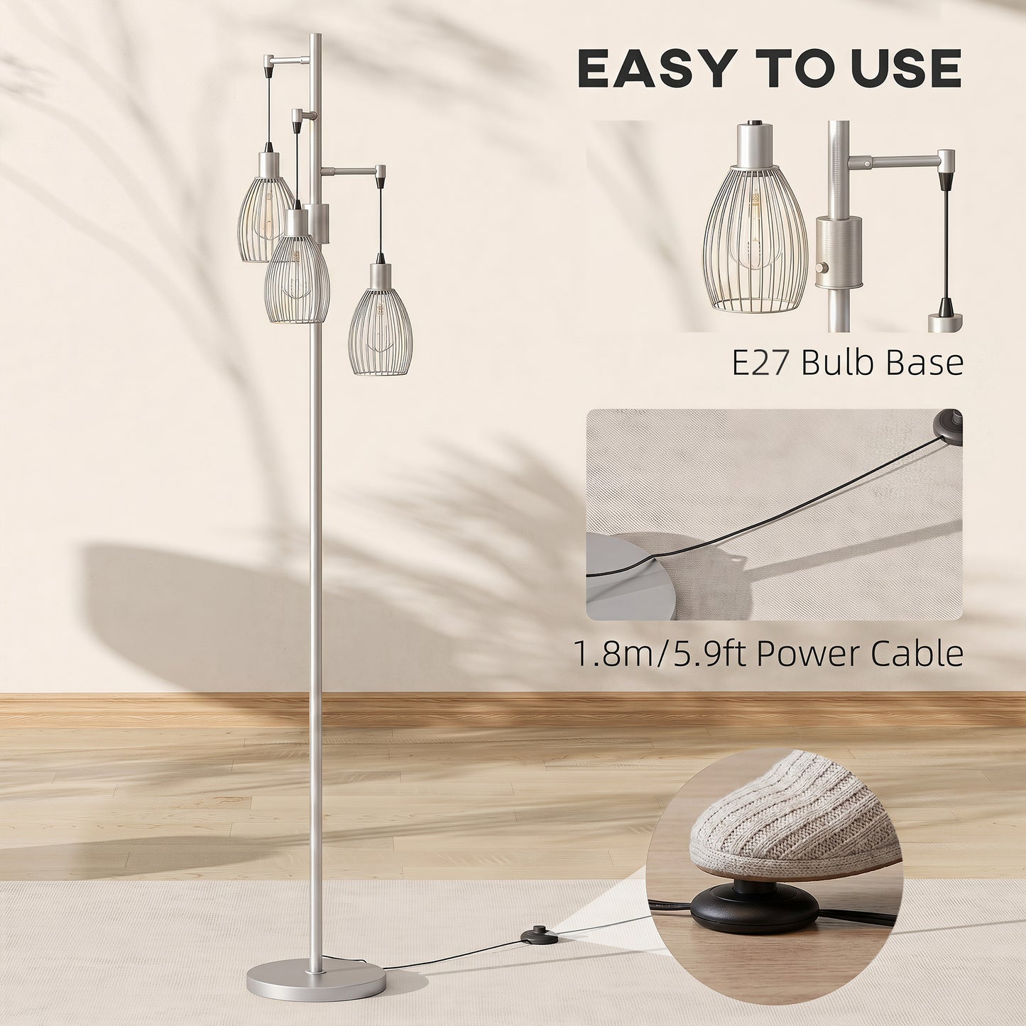 LightGlow Industrial Floor Lamp - Silver