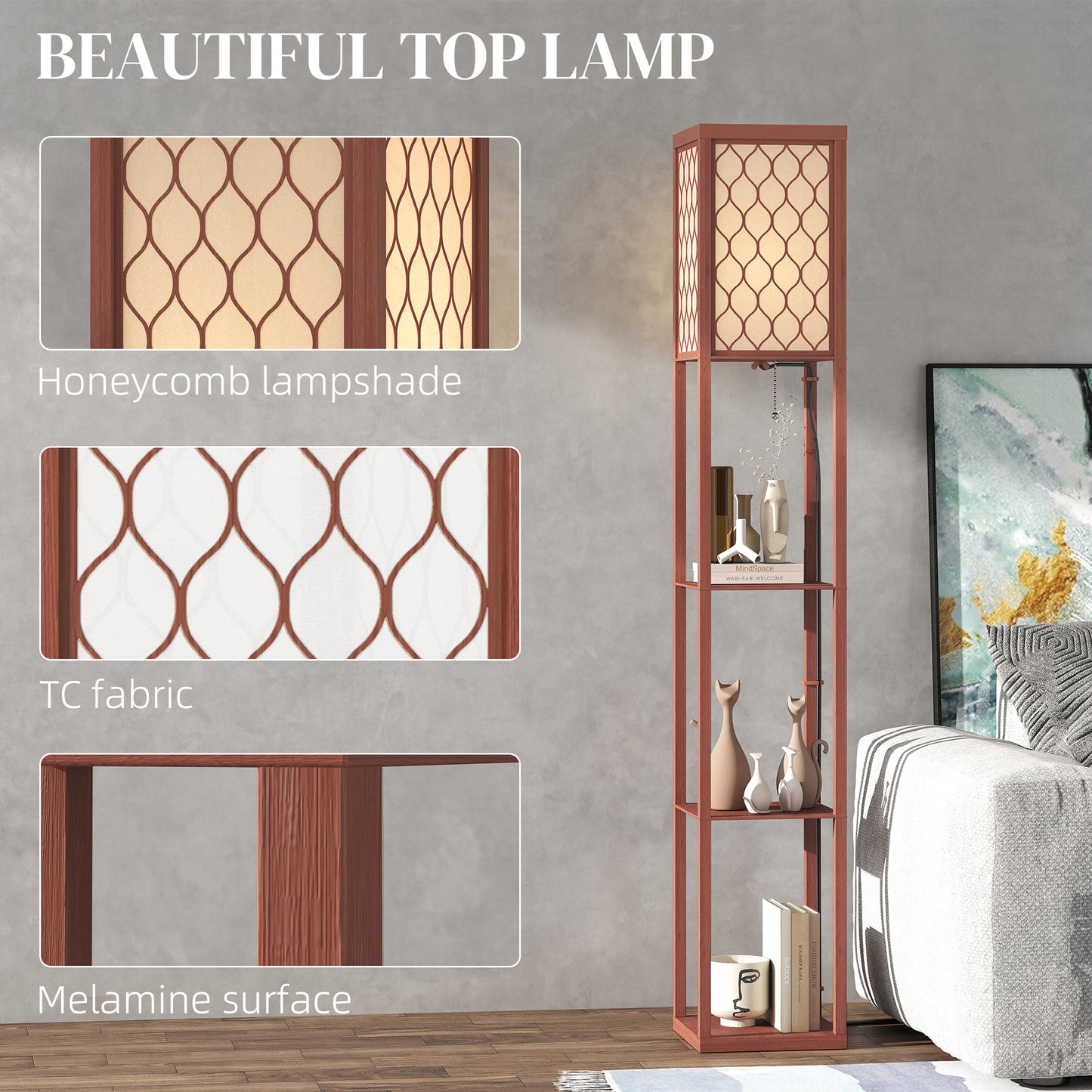 LightGlow Three-Shelf Standing Lamp - Brown/White