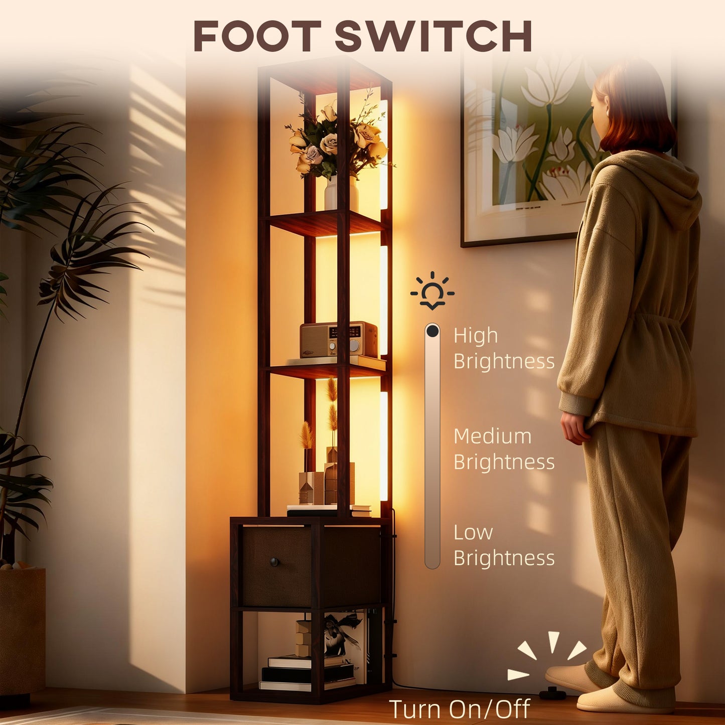 LightGlow Shelf Floor Lamp - Dark Brown