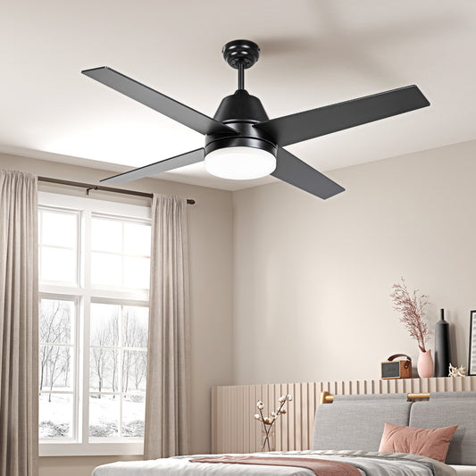 LightGlow Premium Ceiling Fan with LED Light, Flush Mount Ceiling Fan Lights with Reversible Blades, Remote, Black and Walnut Brown