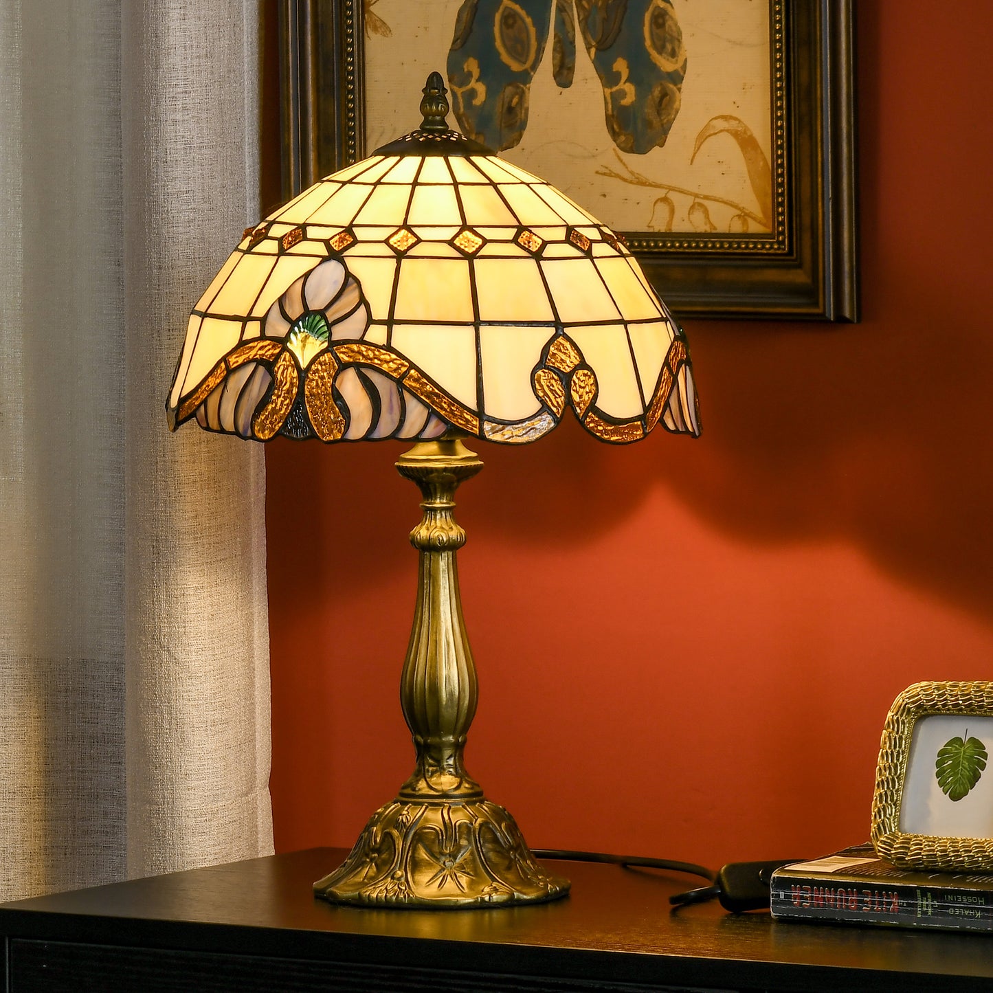 LightGlow Premium Tiffany Stained Glass Table Lamp, Handmade Antique Bedside Lamp, Decorative Night Light for Bedroom, Living room, Home, Nightstand