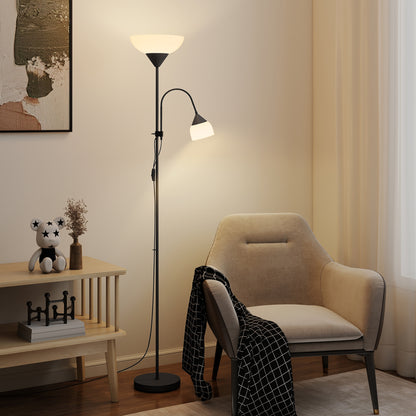 LightGlow Premium LED Floor Lamp for Living Room, 180cm Tall Standing Lamp, Mother and Child Uplighter with Adjustable Gooseneck, Black