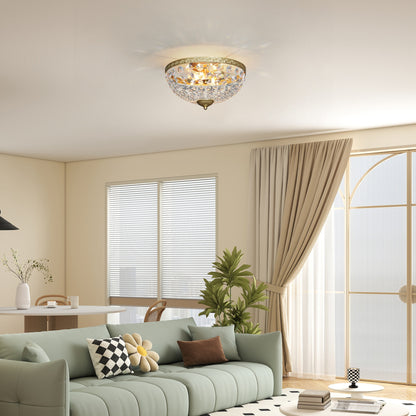 LightGlow Premium Crystal Chandelier Ceiling Light with 168 Octagonal Beads, Vintage 2-Light Flush Mount Ceiling Light for Living Room, Bedroom, Hallway, Dining Room, Gold Tone