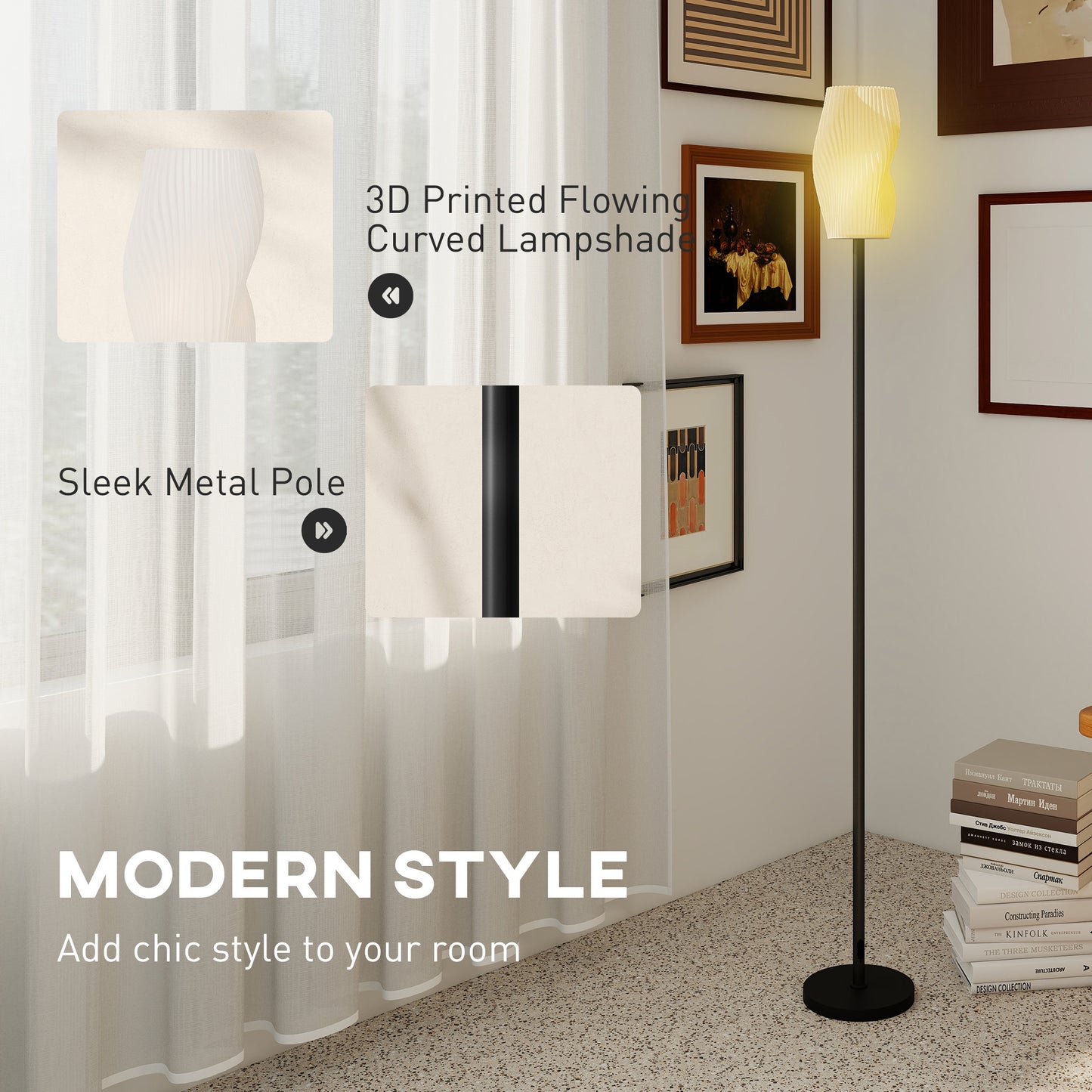 LightGlow Curved Floor Lamp - White