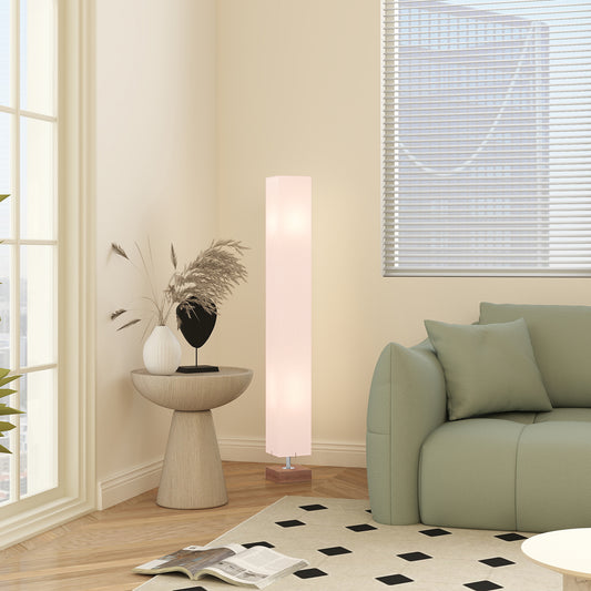 LightGlow Premium Floor Lamp, 120cm Standing Lamp with Linen Lampshade, Standard Light with Pine Wood Base for Living Room, Bedroom (Bulbs Not Included)