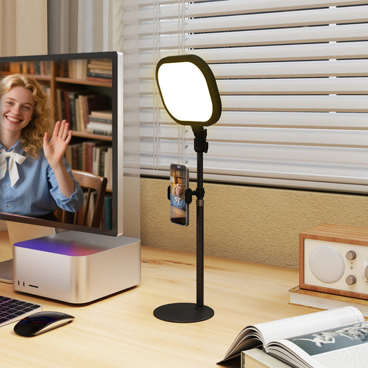 LightGlow Premium Selfie Light for Video Conference Lighting, Dimmable Desk Lamp with Stand Phone Holder, 5 Colour Modes & 10 Brightness Levels, Memory Function for Home Office, Recording, Video Calls, Black