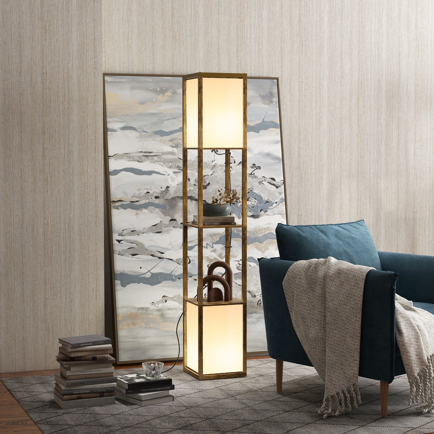 LightGlow Premium Modern Shelf Floor Lamp with Dual Ambient Light, Standing Lamp Living Room, Bedroom, 156cm, Brown