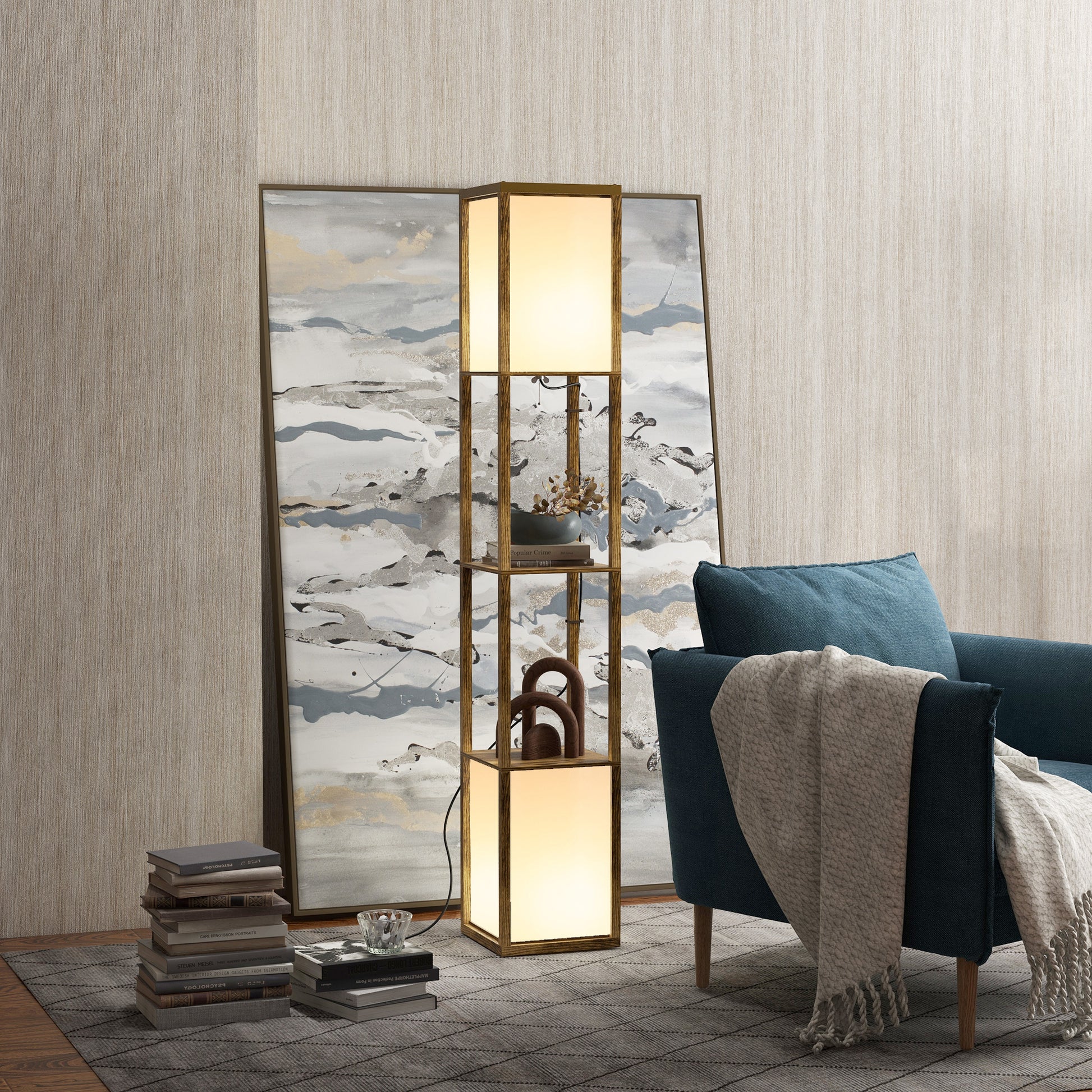 LightGlow Premium Modern Shelf Floor Lamp with Dual Ambient Light, Standing Lamp Living Room, Bedroom, 156cm, Brown