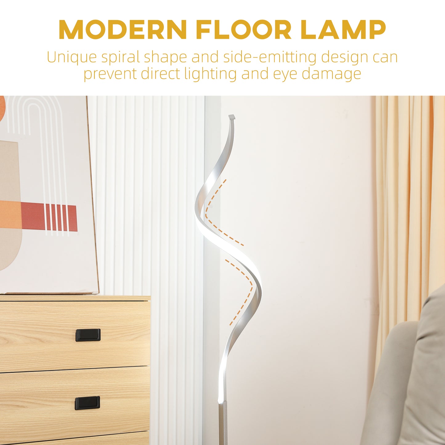 LightGlow Spiral Floor Lamp - Silver