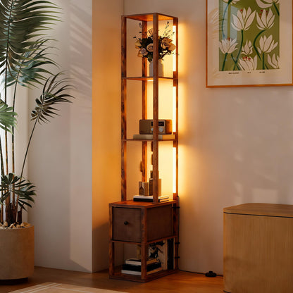 LightGlow Shelf Floor Lamp - Rustic Brown