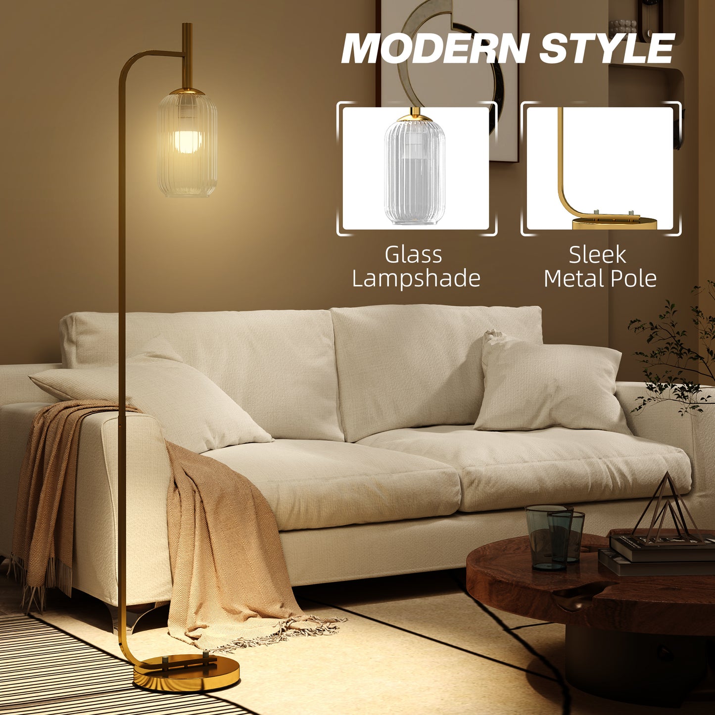 LightGlow Modern Floor Lamp - Gold