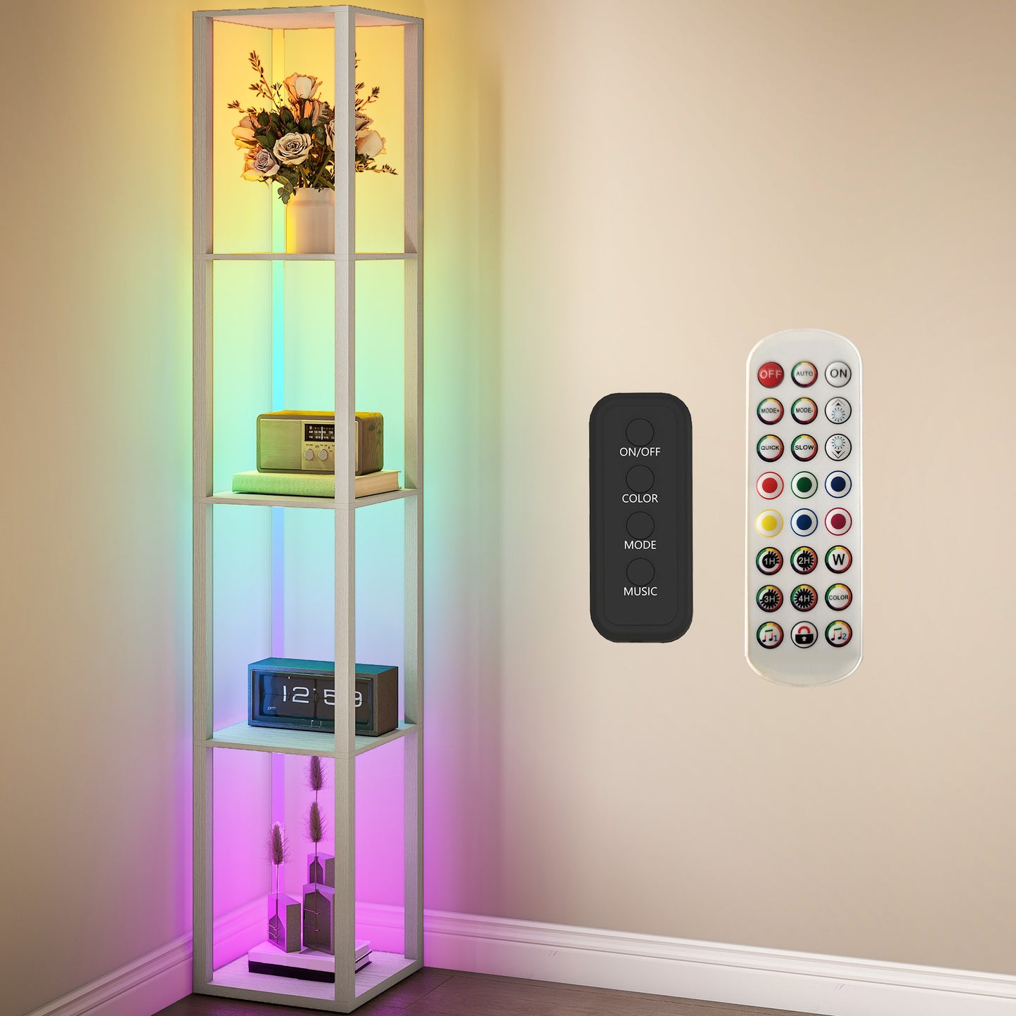 LightGlow RGB Shelf Floor Lamp - Oak