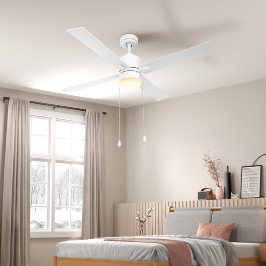 LightGlow Premium Ceiling Fan with LED Light, Flush Mount Ceiling Fan Lights with Reversible Blades, Pull-chain, White and Natural Tone