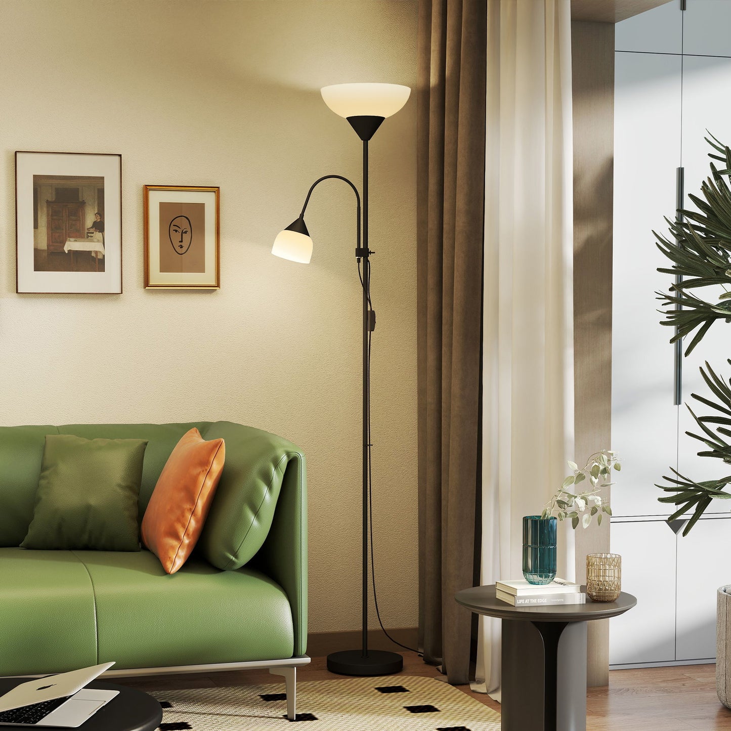 LightGlow Premium LED Floor Lamp 180cm Tall Standing Lamp with Adjustable Gooseneck, 3000K/4500K/6500K Colour Temperatures, Black