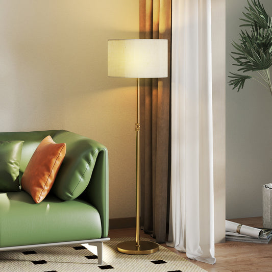 LightGlow Premium Floor Lamp with Remote, Height Adjustable Standing Lamp with Linen Shade, Dimmable with 3000K-6000K Adjustable Colour Temperatures, Foot Switch for Living Room Bedroom Office, Gold Tone