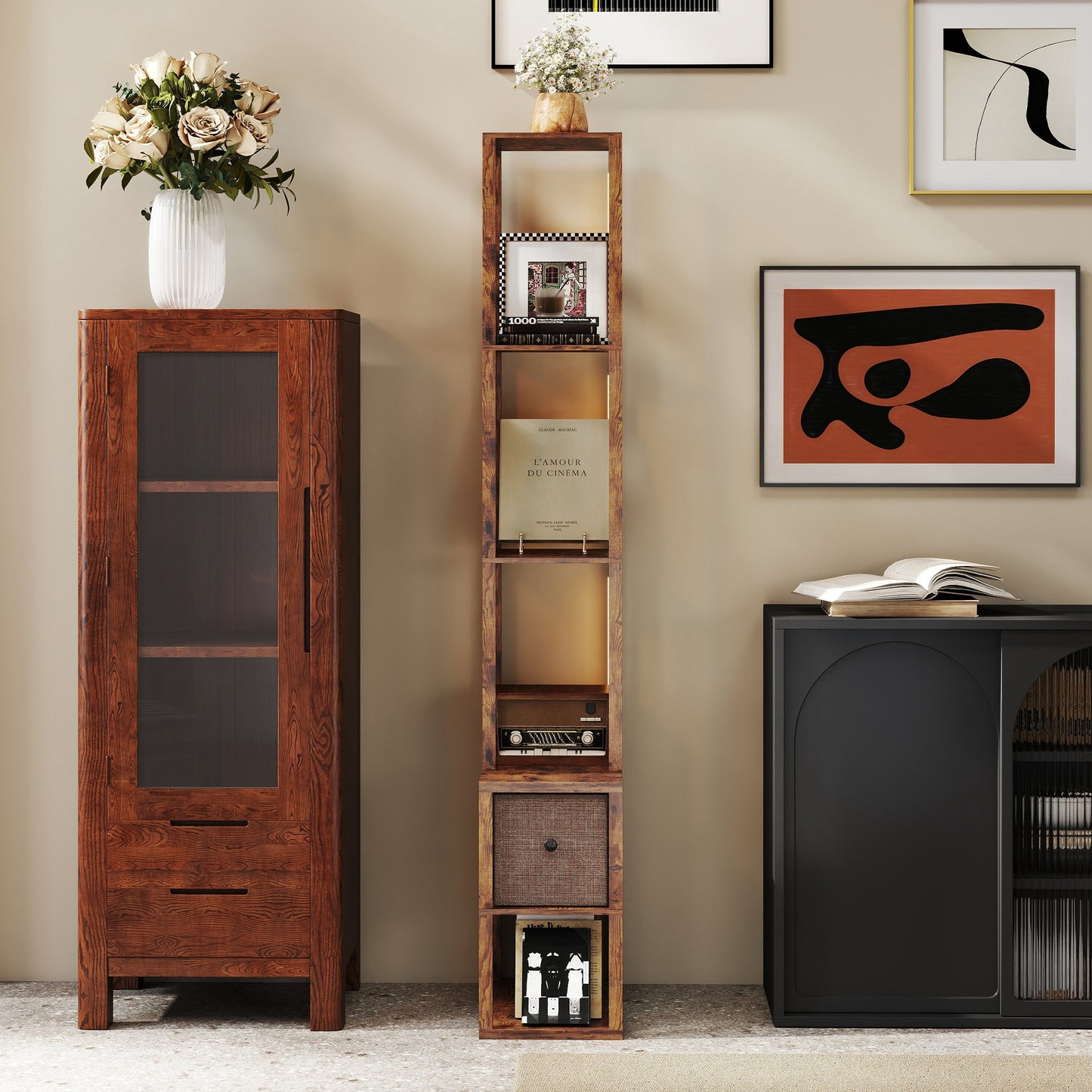 LightGlow Shelf Floor Lamp - Rustic Brown