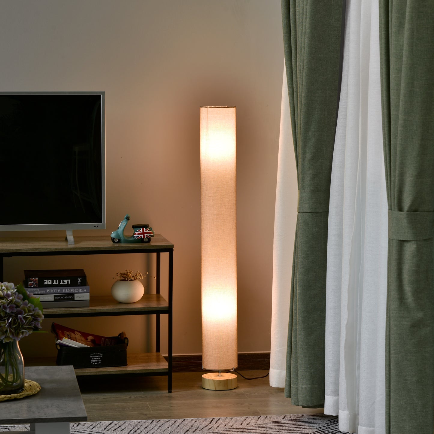 LightGlow Premium Floor Lamp for Living Room, 120cm Modern Standing Lamp with Linen Shade and Wooden Base, Cream
