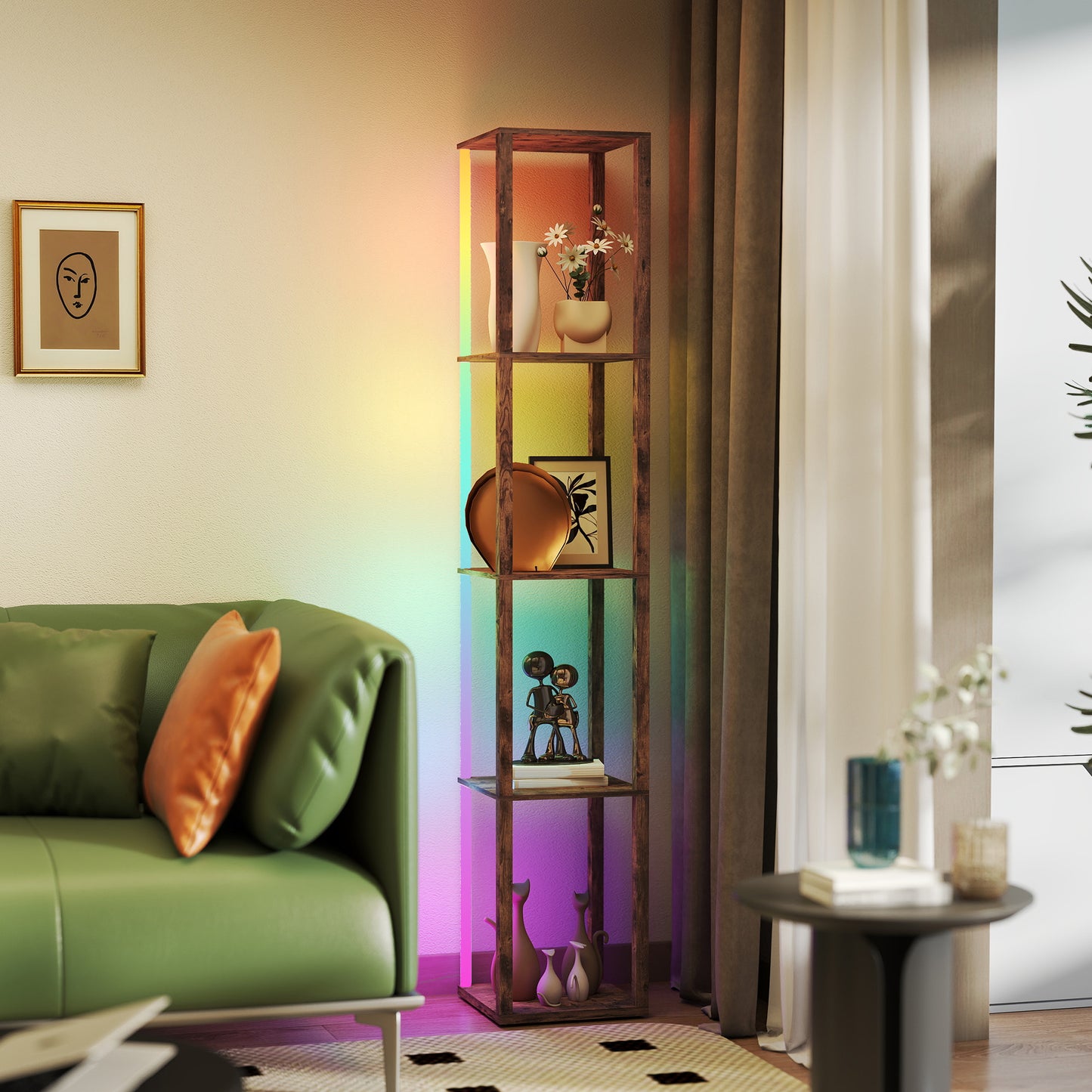LightGlow RGB Shelf Floor Lamp - Rustic Brown