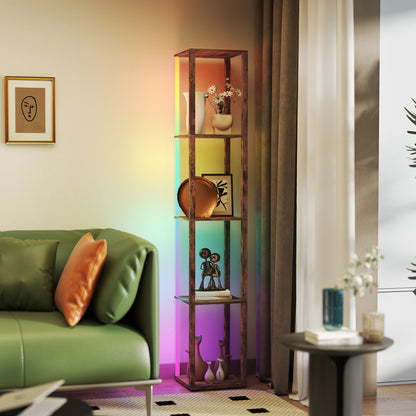LightGlow RGB Shelf Floor Lamp - Rustic Brown