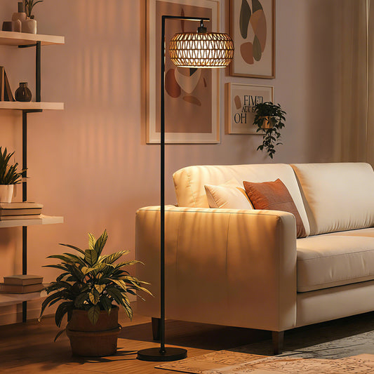 LightGlow Premium Boho Dimmable Floor Lamp - Black