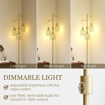 LightGlow 3-Light Industrial Floor Lamp - Gold