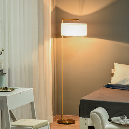 LightGlow Premium Floor Lamp, Modern Standing Lamp with Linen Lampshade, Round Base for Living Room, Bedroom, Dining Room, 153cm, Gold Tone and White