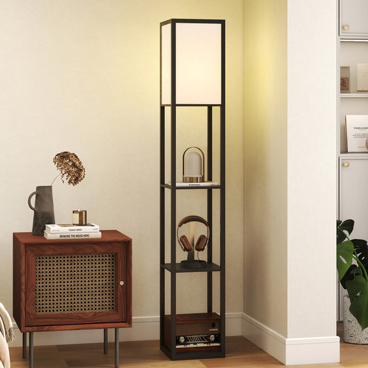 LightGlow Premium Floor Lamp with Shelves, 3 Layer Column Modern Standing Lamp for Living Room, Bedroom, Office, Bulb not Included, Black
