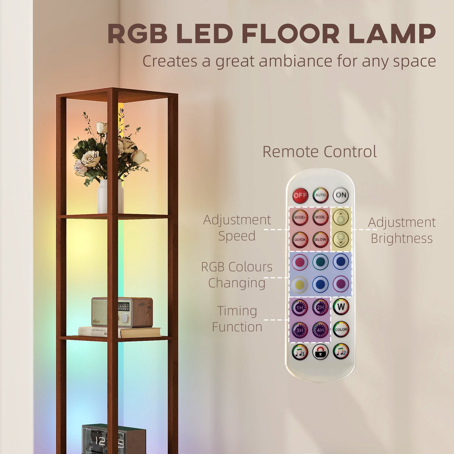 LightGlow RGB Shelf Floor Lamp - Brown