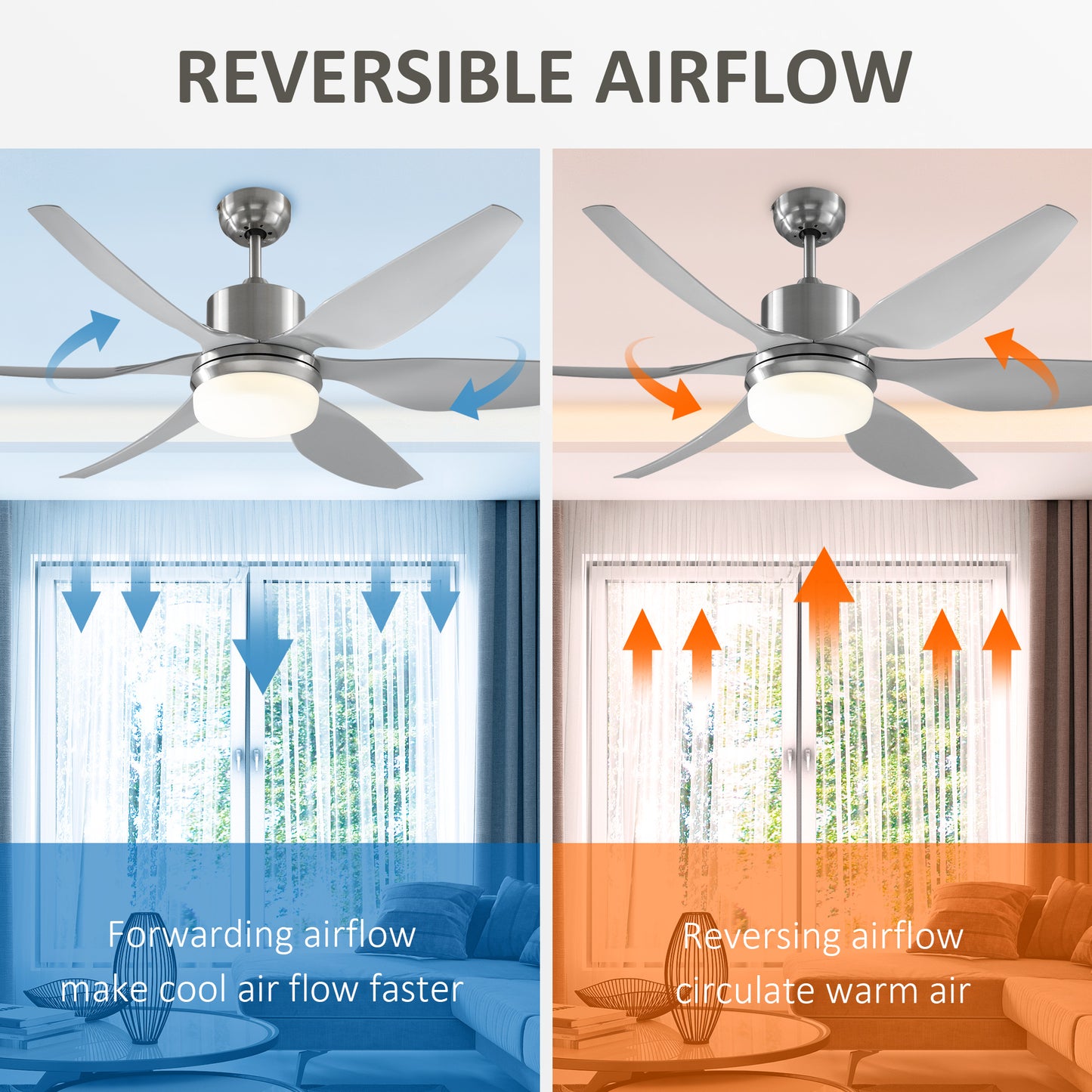 LightGlow Reversible Ceiling Fan - Silver