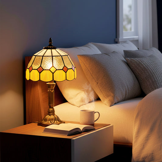 LightGlow Premium Handmade Art Deco Glass Table Lamp - White/Orange