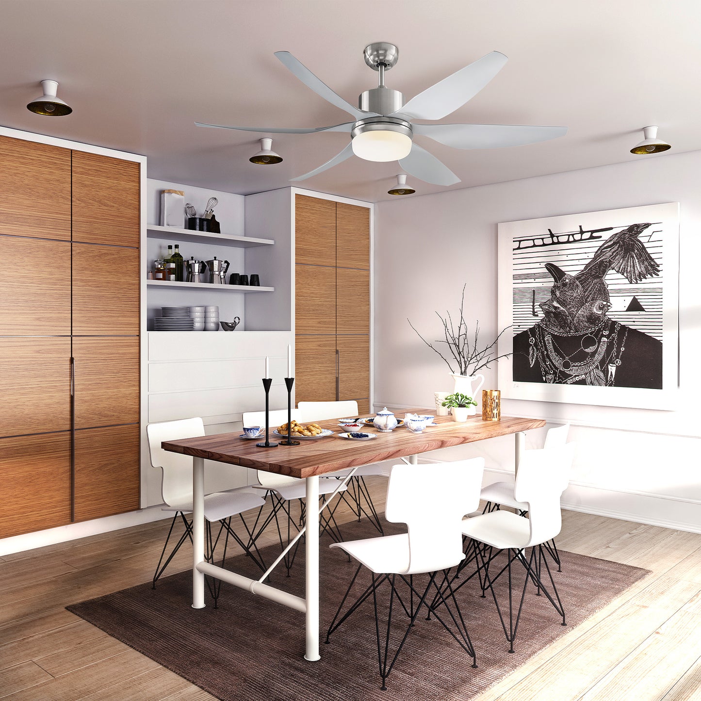 LightGlow Premium Reversible Ceiling Fan with Light, 6 Blades Indoor Modern Mount LED Lighting Fan with Remote Controller, for Bedroom, Living Room, Silver