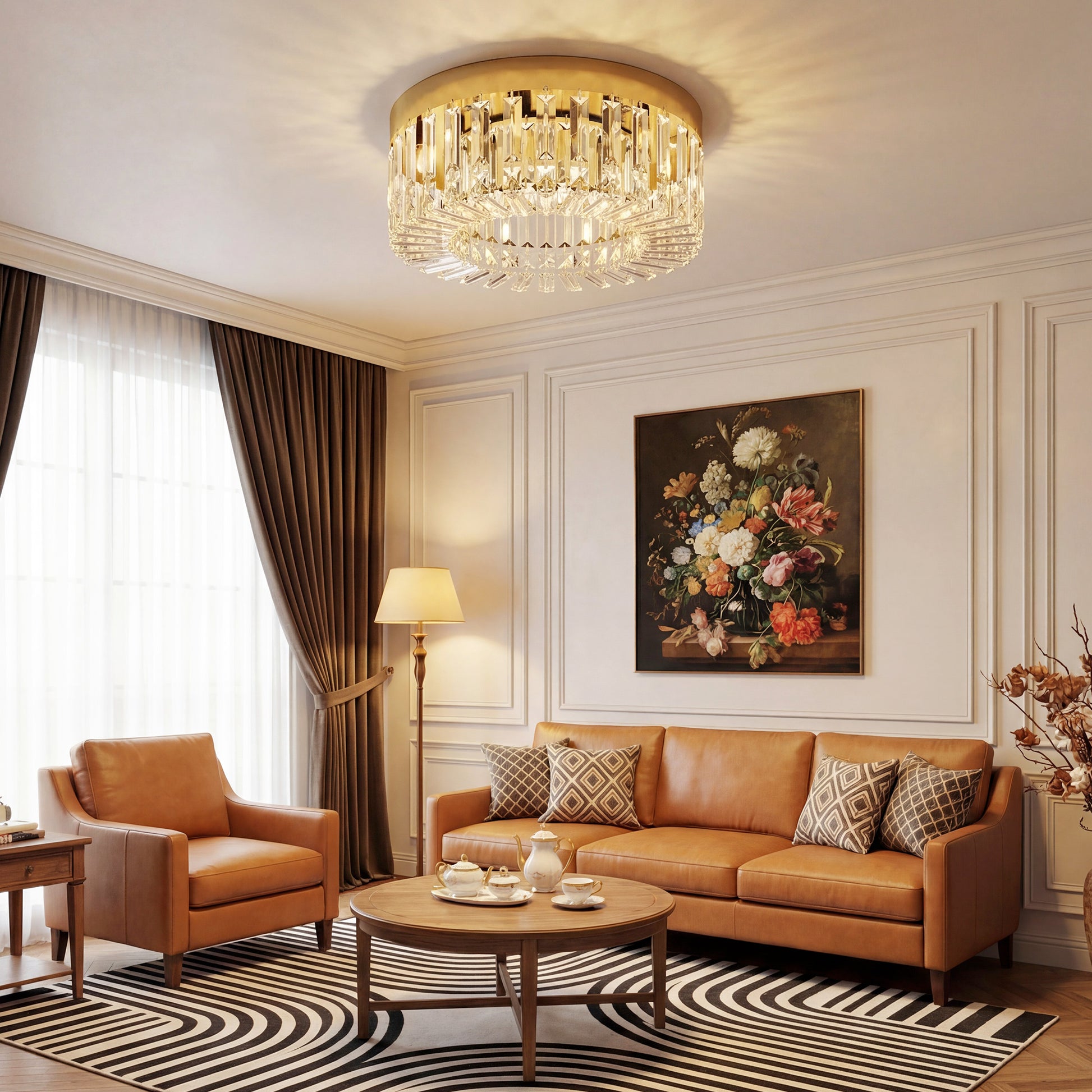 LightGlow Premium Crystal Chandeliers with 160 Crystal Pendants, 6-Light Ceiling Light for Living Room, Bedroom Dining Room, Gold Tone