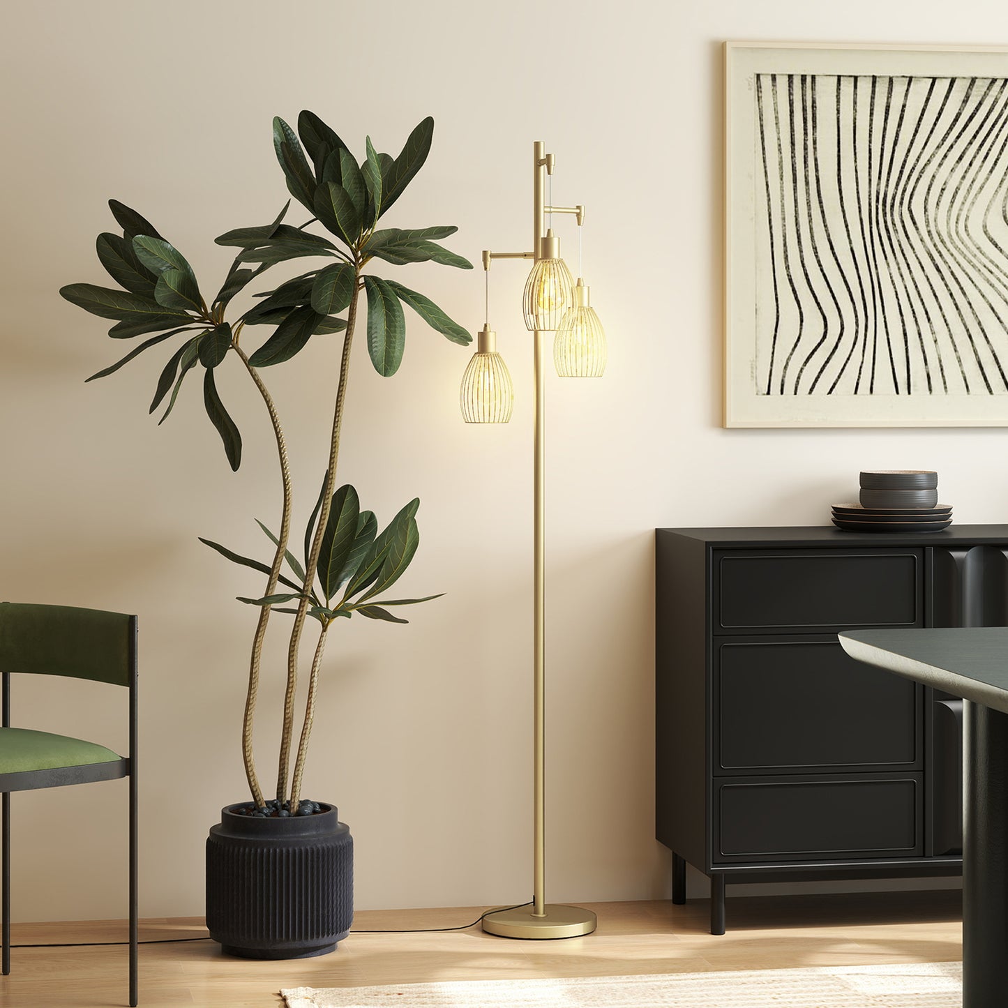 LightGlow 3-Light Industrial Floor Lamp - Gold